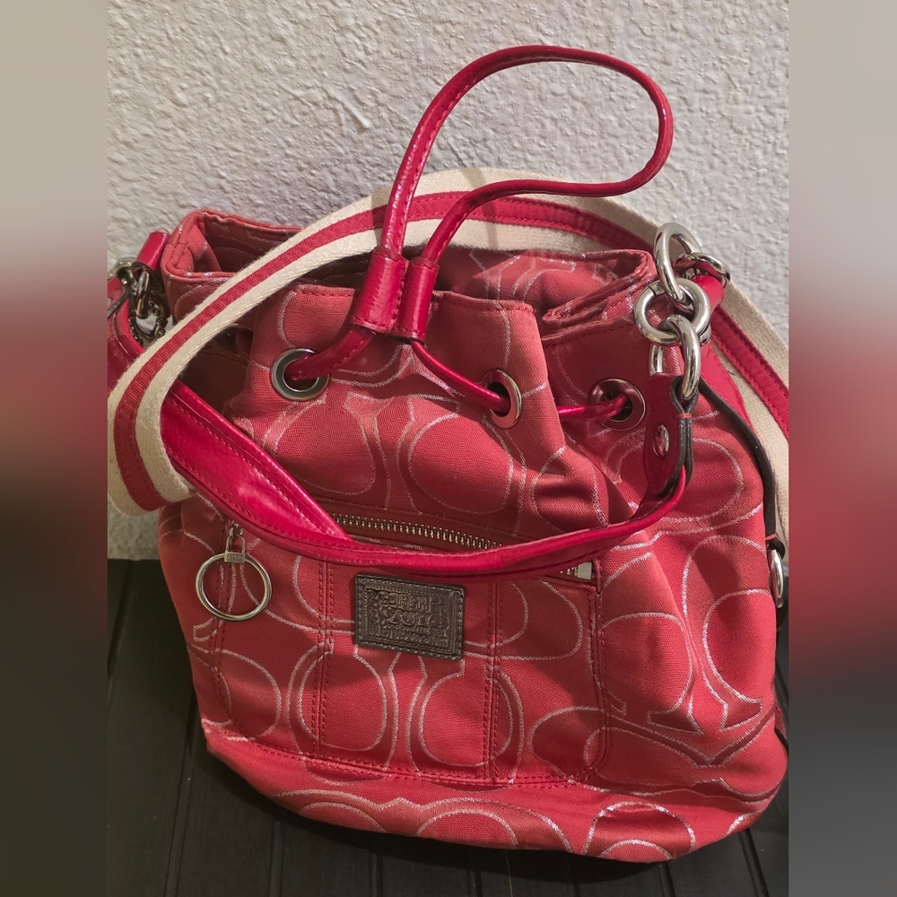 Coach Pink and Red Signature Shoulder Bag